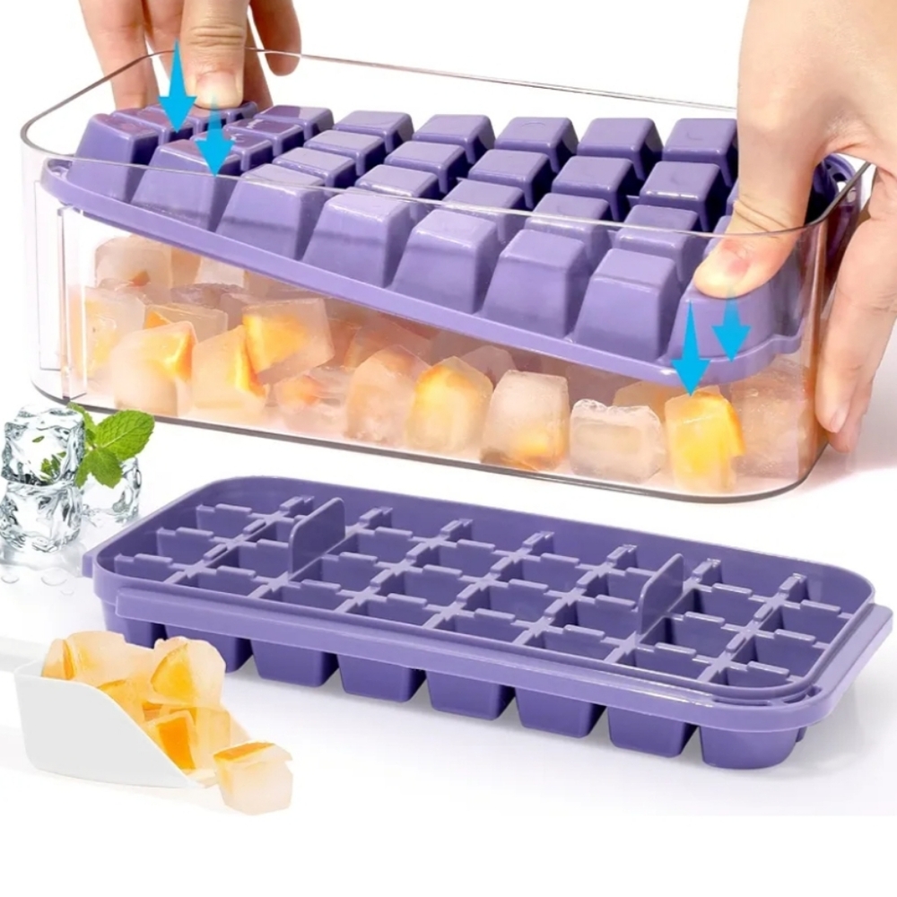 New in box! Doonly Easy Release purple ice cube trays with lid and bin